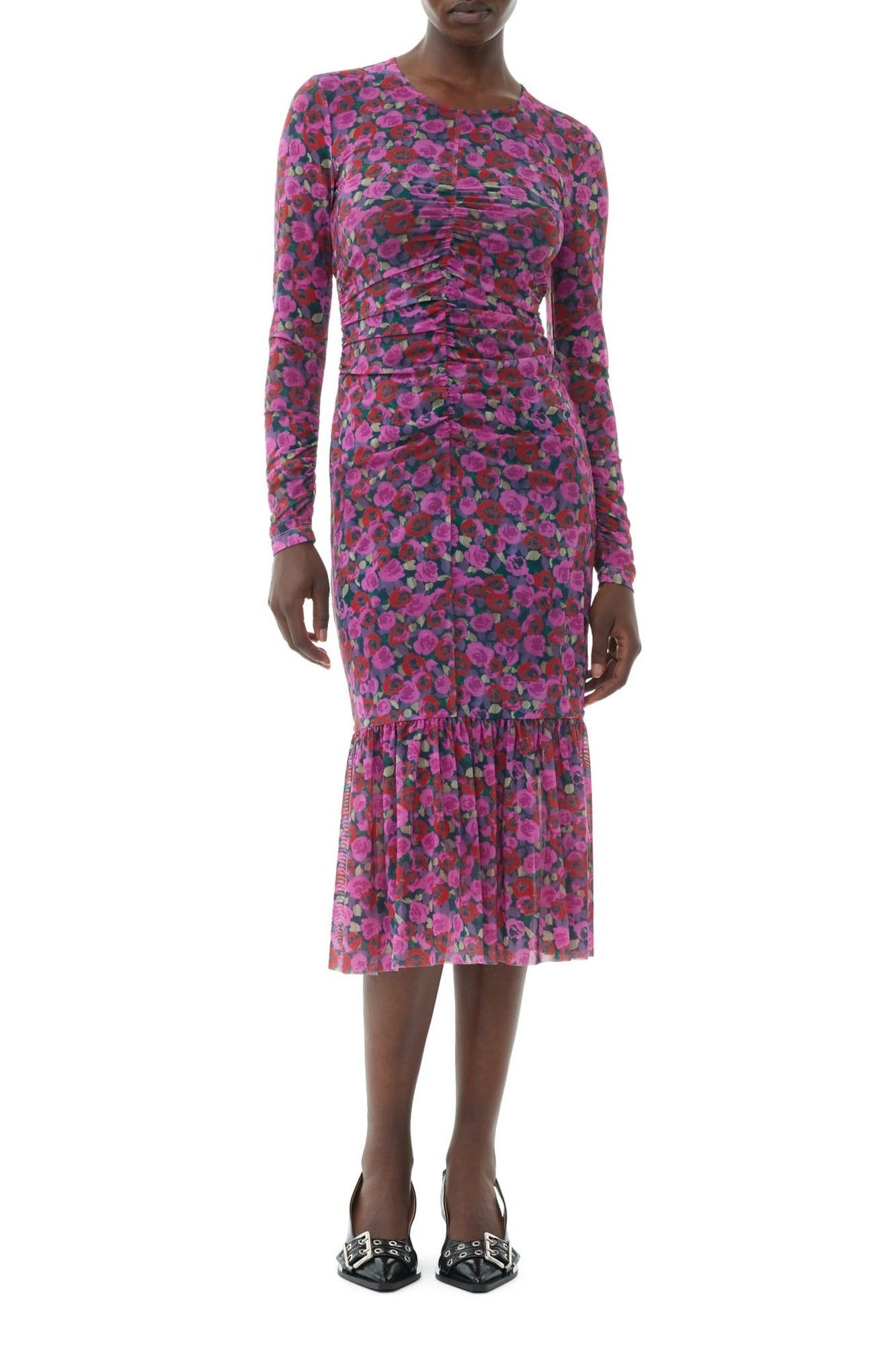 Robe midi à manches longues en maille - Fiji Flower