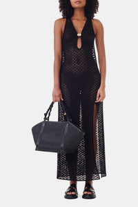 Robe Mesh Lace Long - Black