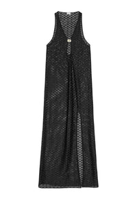 Robe Mesh Lace Long - Black