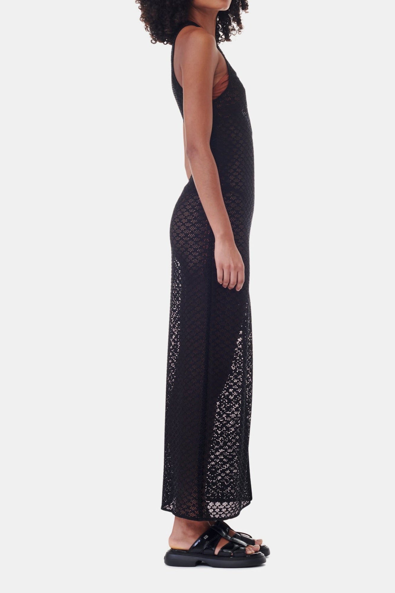 Robe Mesh Lace Long - Black