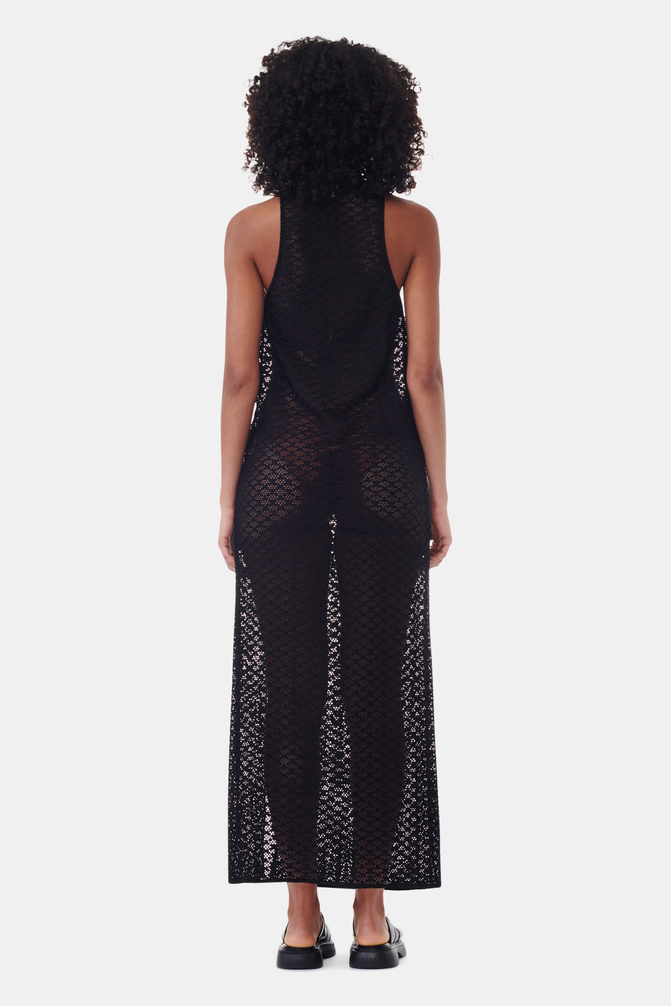 Robe Mesh Lace Long - Black