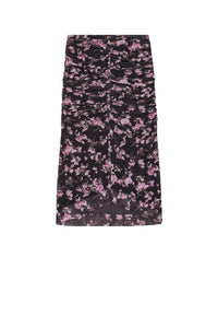 Jupe Midi froncée en mesh à imprimé floral - Phantom