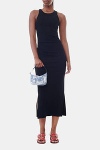 Robe longue à bretelles en coton côtelé - Black