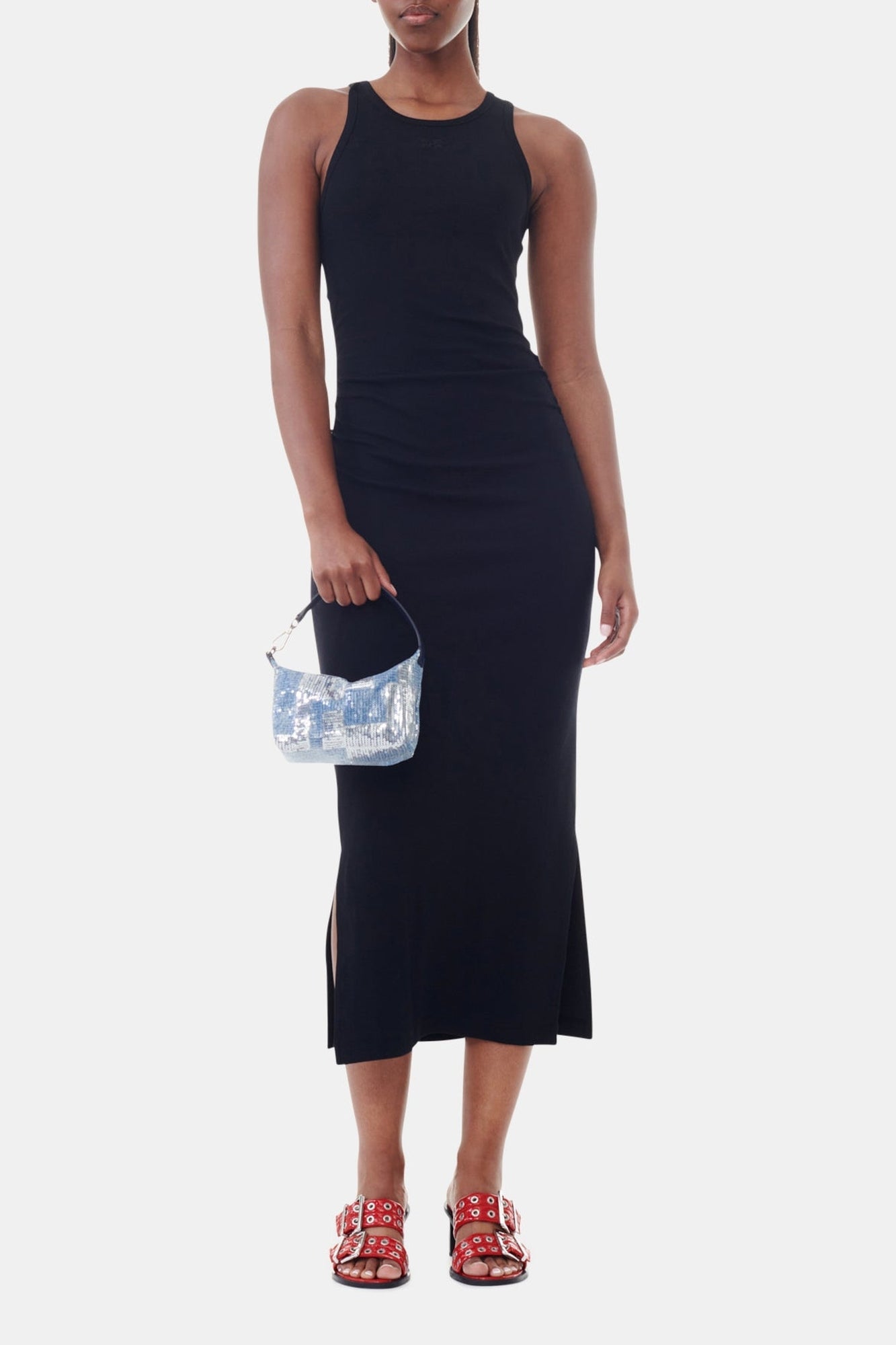 Robe longue à bretelles en coton côtelé - Black