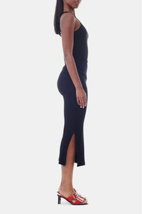 Robe longue à bretelles en coton côtelé - Black