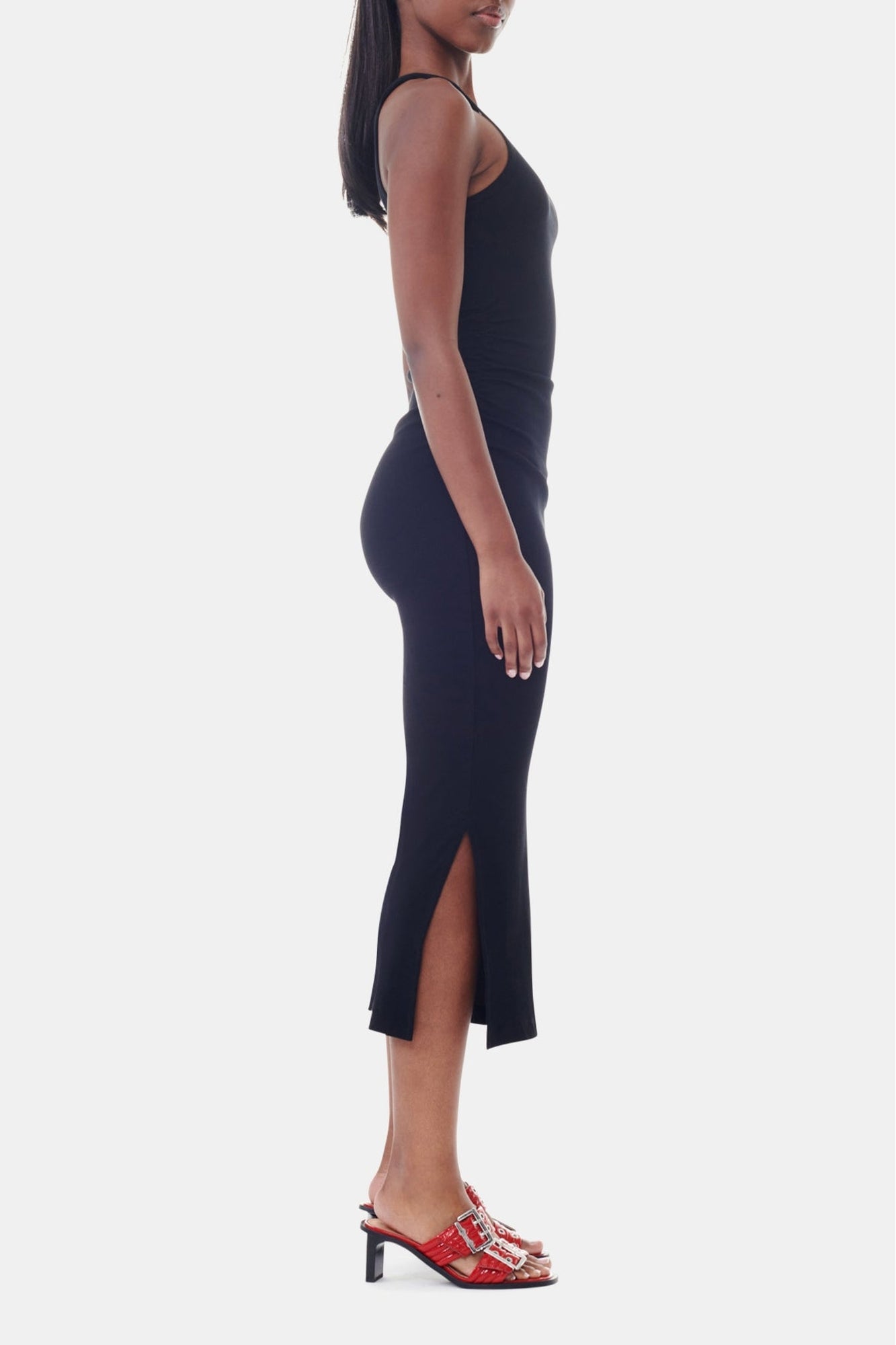 Robe longue à bretelles en coton côtelé - Black