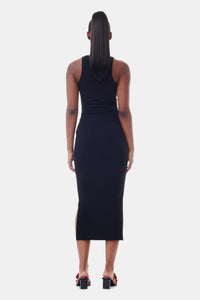 Robe longue à bretelles en coton côtelé - Black