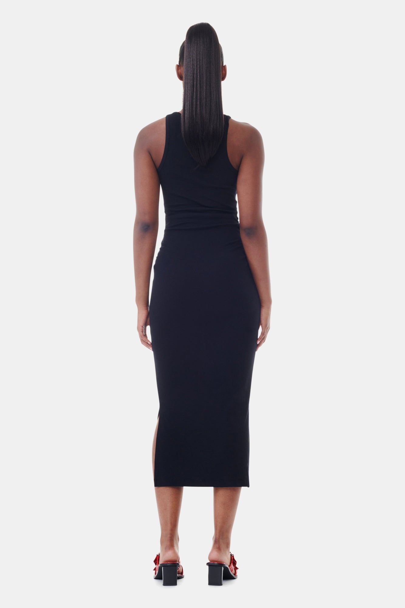 Robe longue à bretelles en coton côtelé - Black