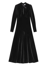 Gathered velvet maxi dress - Black