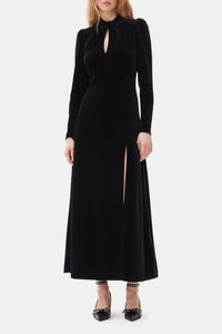 Gathered velvet maxi dress - Black