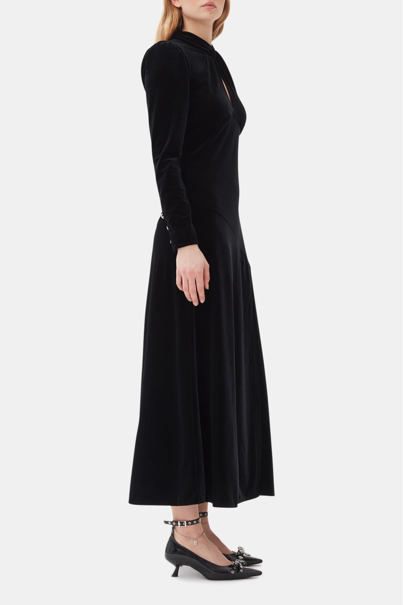 Gathered velvet maxi dress - Black