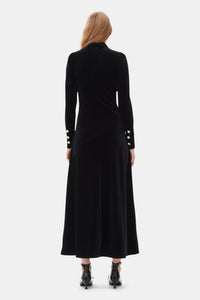 Gathered velvet maxi dress - Black