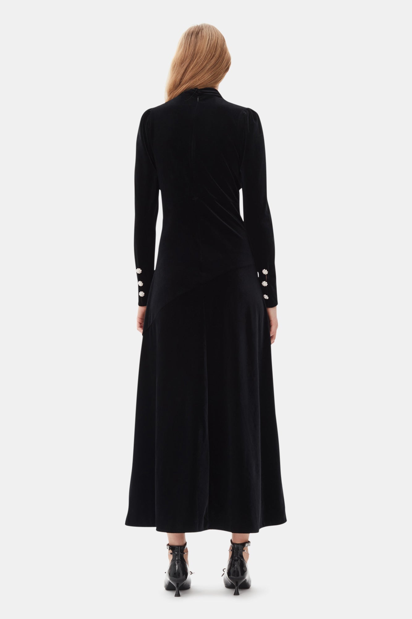 Gathered velvet maxi dress - Black