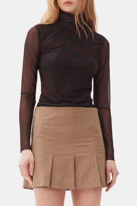 Top col roulé Printed Mesh Long Sleeve - Bitter Chocolate