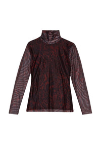 Top col roulé Printed Mesh Long Sleeve - Bitter Chocolate