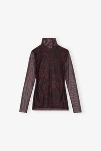 Top col roulé Printed Mesh Long Sleeve - Bitter Chocolate