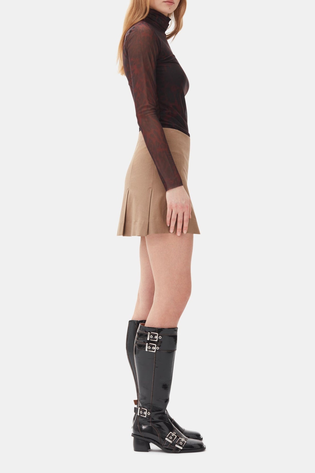 Top col roulé Printed Mesh Long Sleeve - Bitter Chocolate
