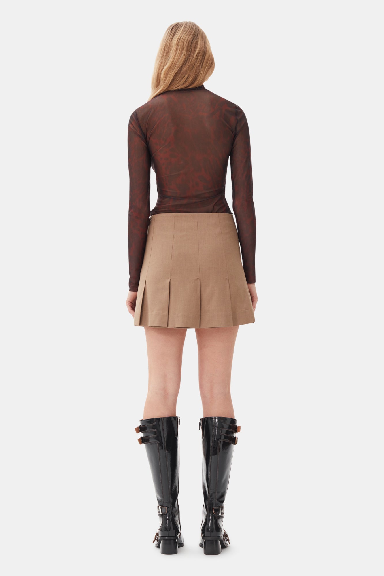 Top col roulé Printed Mesh Long Sleeve - Bitter Chocolate