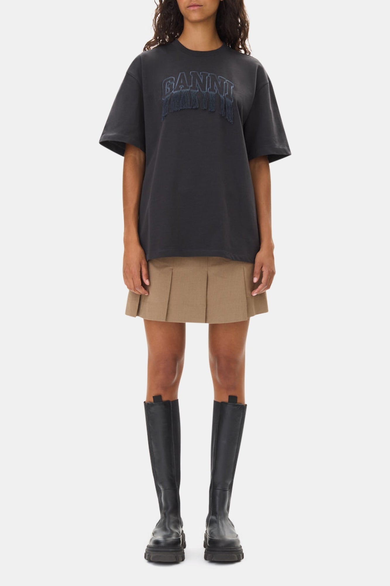 T-shirt à franges et épaules tombantes en jersey - Phantom