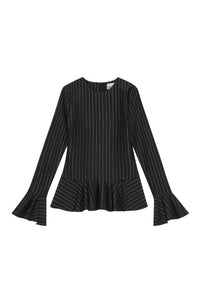 Blouse peplum à fines rayures - Black