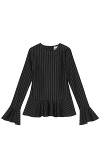 Blouse peplum à fines rayures - Black