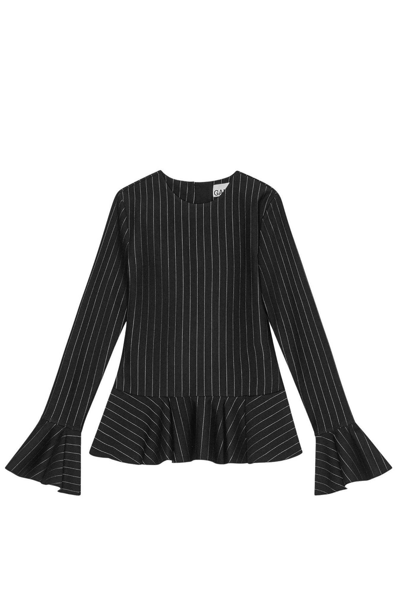 Blouse peplum à fines rayures - Black