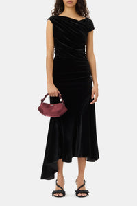 Robe midi drapée en velours - Black