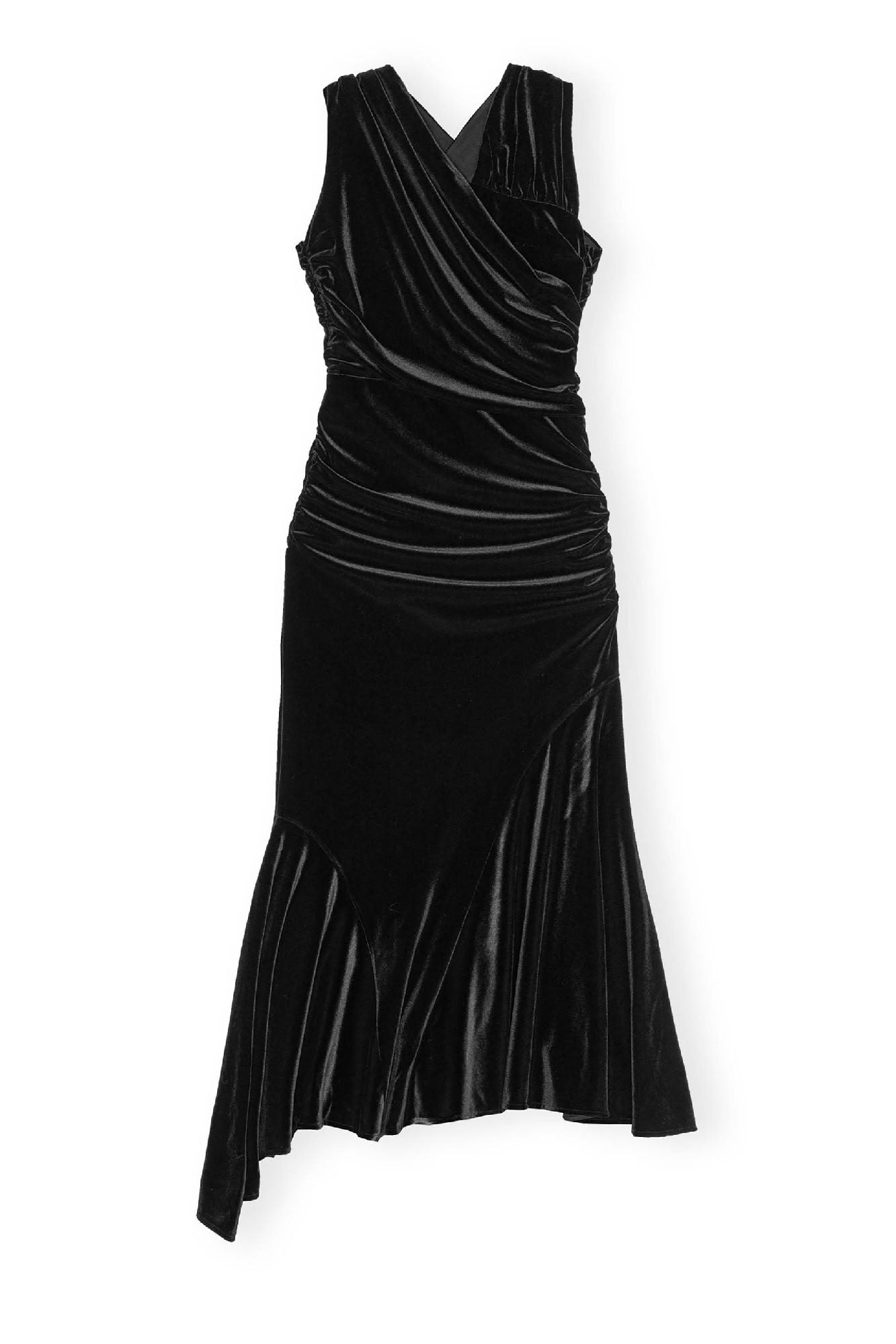 Robe midi drapée en velours - Black