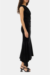 Robe midi drapée en velours - Black