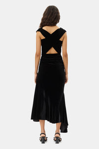 Robe midi drapée en velours - Black