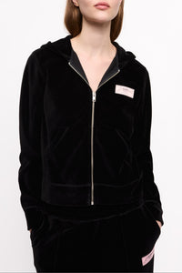 Sweat à capuche zippé épais en velours - Black
