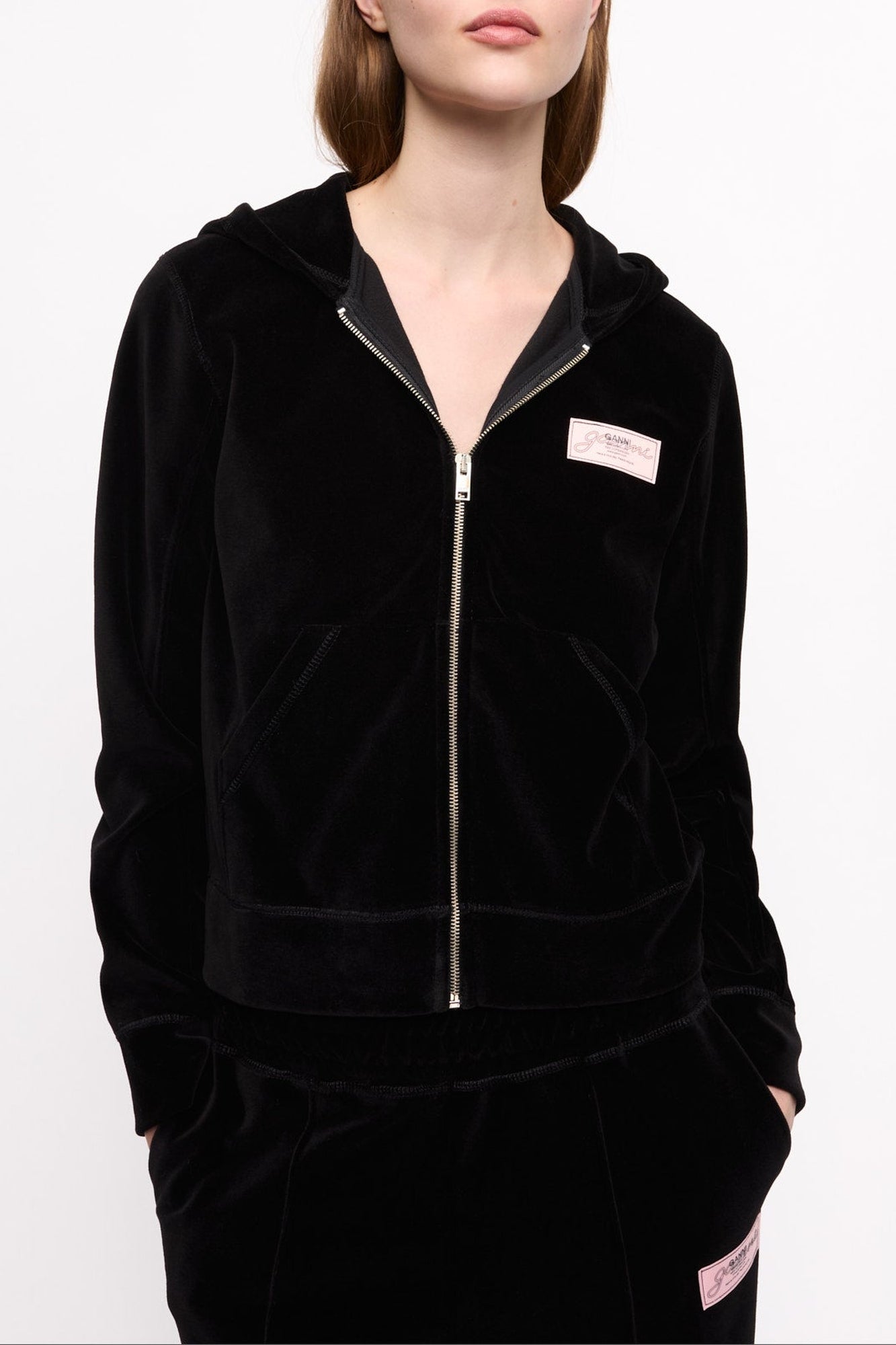 Sweat à capuche zippé épais en velours - Black