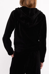 Sweat à capuche zippé épais en velours - Black