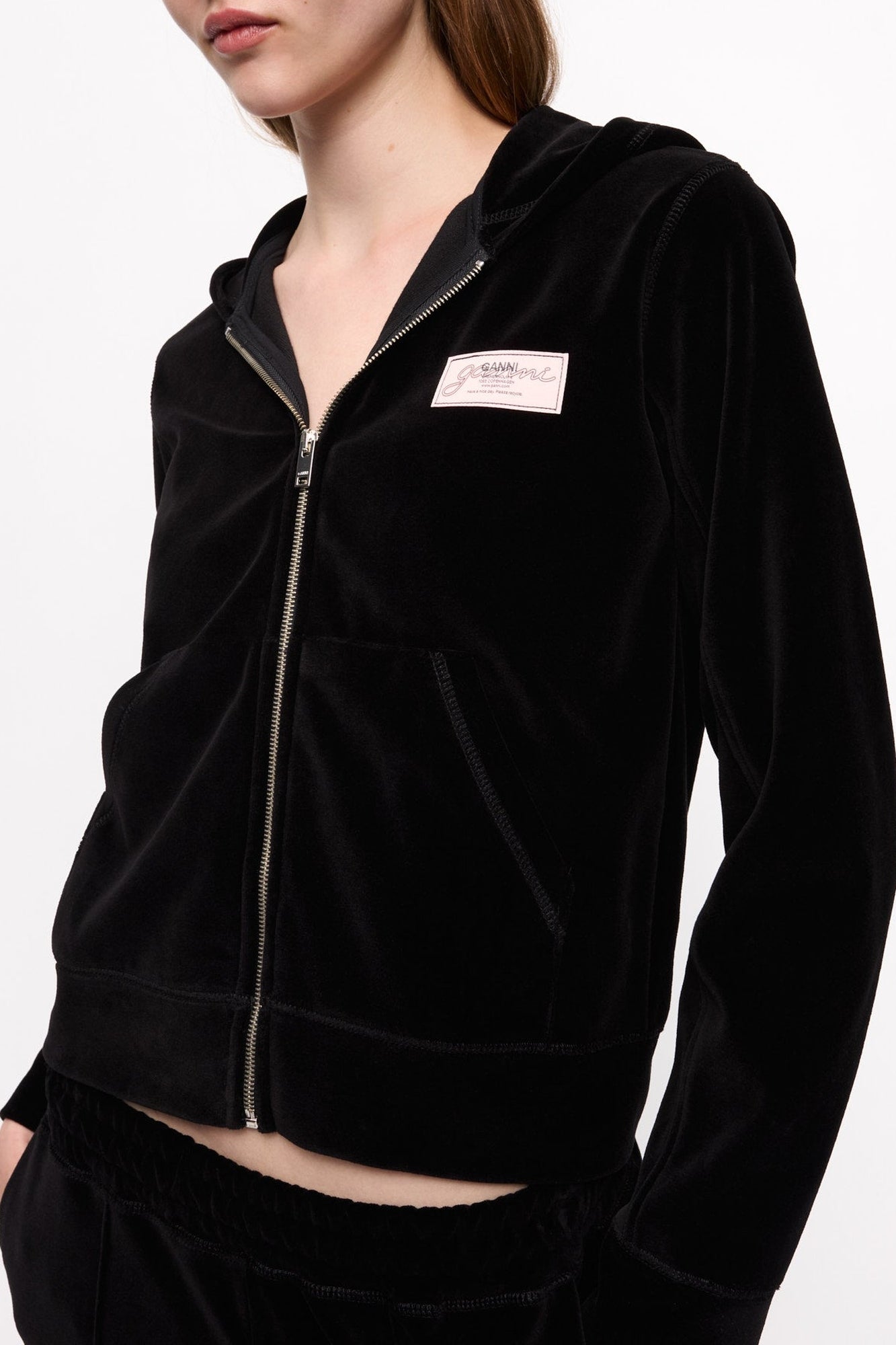 Sweat à capuche zippé épais en velours - Black
