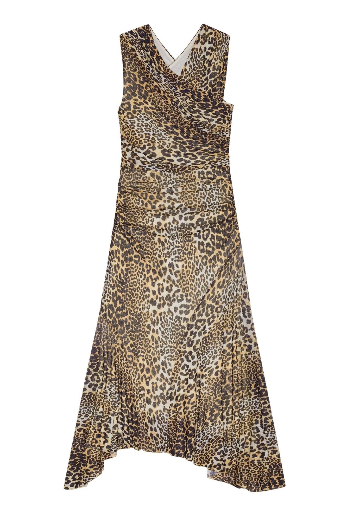 Robe longue croisée froncée en mesh - Leopard