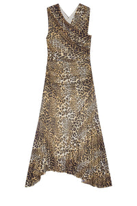 Robe longue croisée froncée en mesh - Leopard