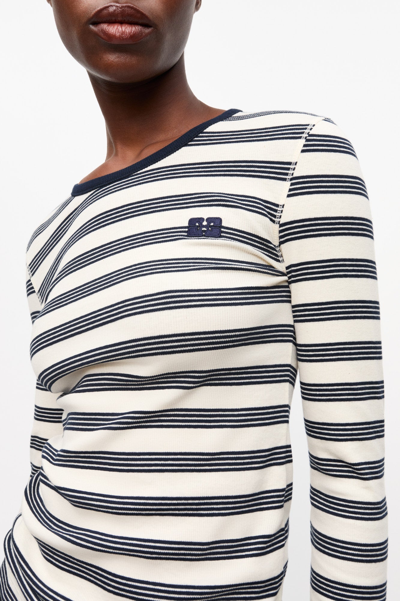 Long-sleeved ribbed cotton t-shirt - Sky Captain