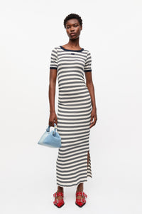 Robe à manches courtes côtelée et rayures en coton - Sky Captain