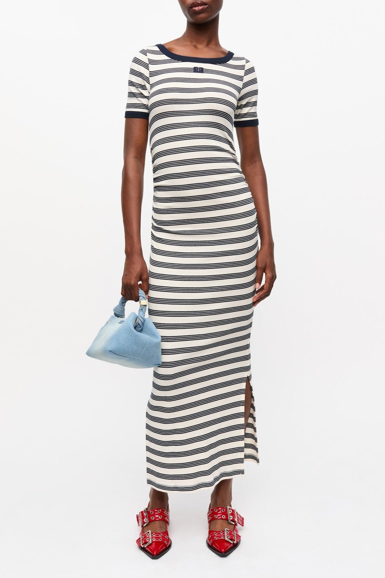 Robe à manches courtes côtelée et rayures en coton - Sky Captain