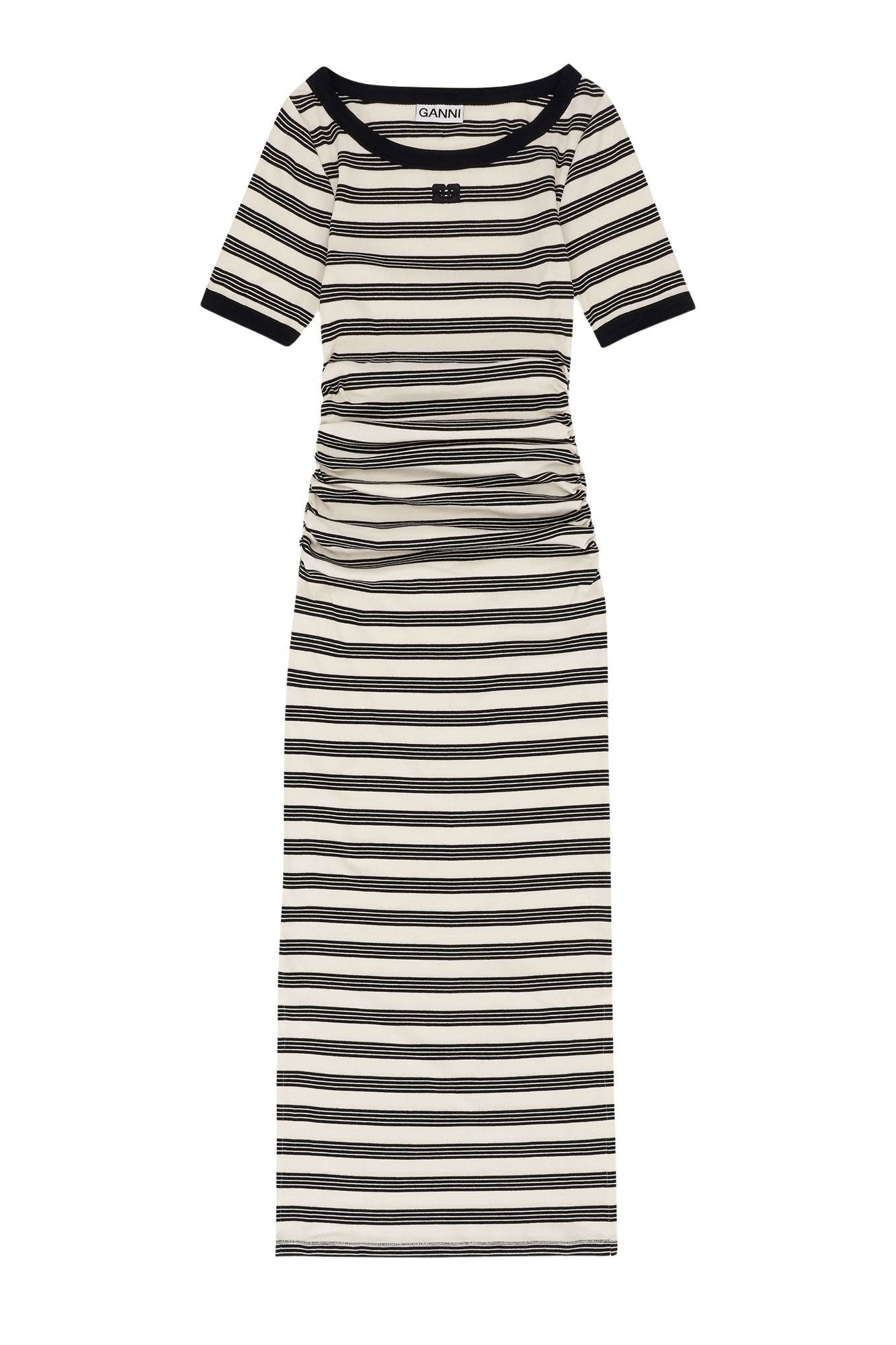 Robe à manches courtes côtelée et rayures en coton - Sky Captain