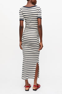 Robe à manches courtes côtelée et rayures en coton - Sky Captain