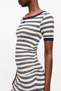 Robe à manches courtes côtelée et rayures en coton - Sky Captain