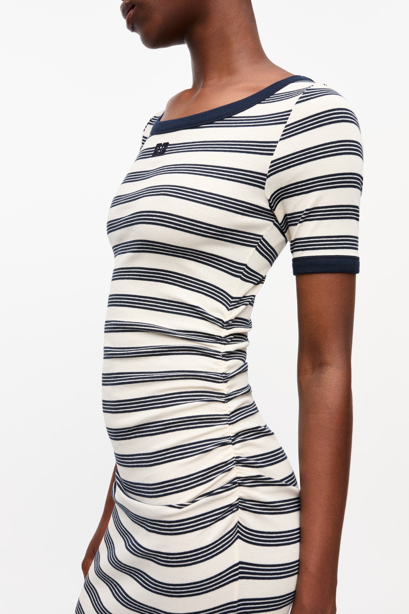 Robe à manches courtes côtelée et rayures en coton - Sky Captain