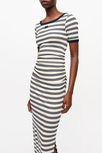 Robe à manches courtes côtelée et rayures en coton - Sky Captain