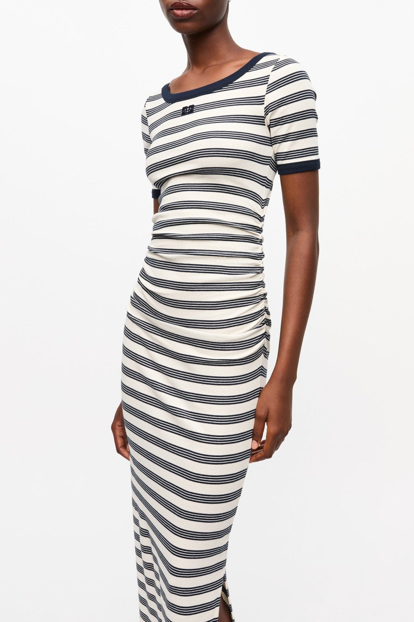 Robe à manches courtes côtelée et rayures en coton - Sky Captain