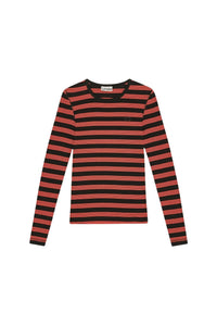 T-shirt à manches longues côtelé raye en coton - Red Alert