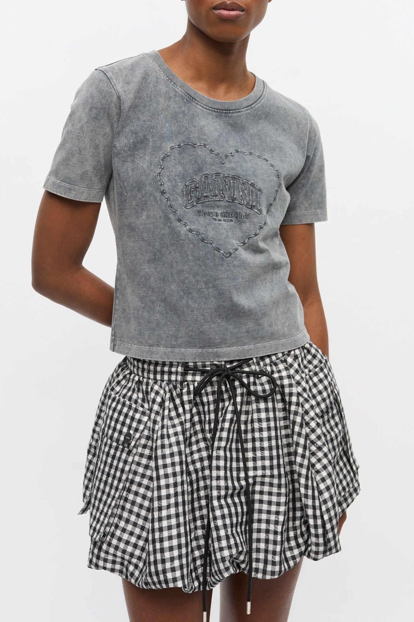 T-shirt courte à motif cœur délavé - Phantom