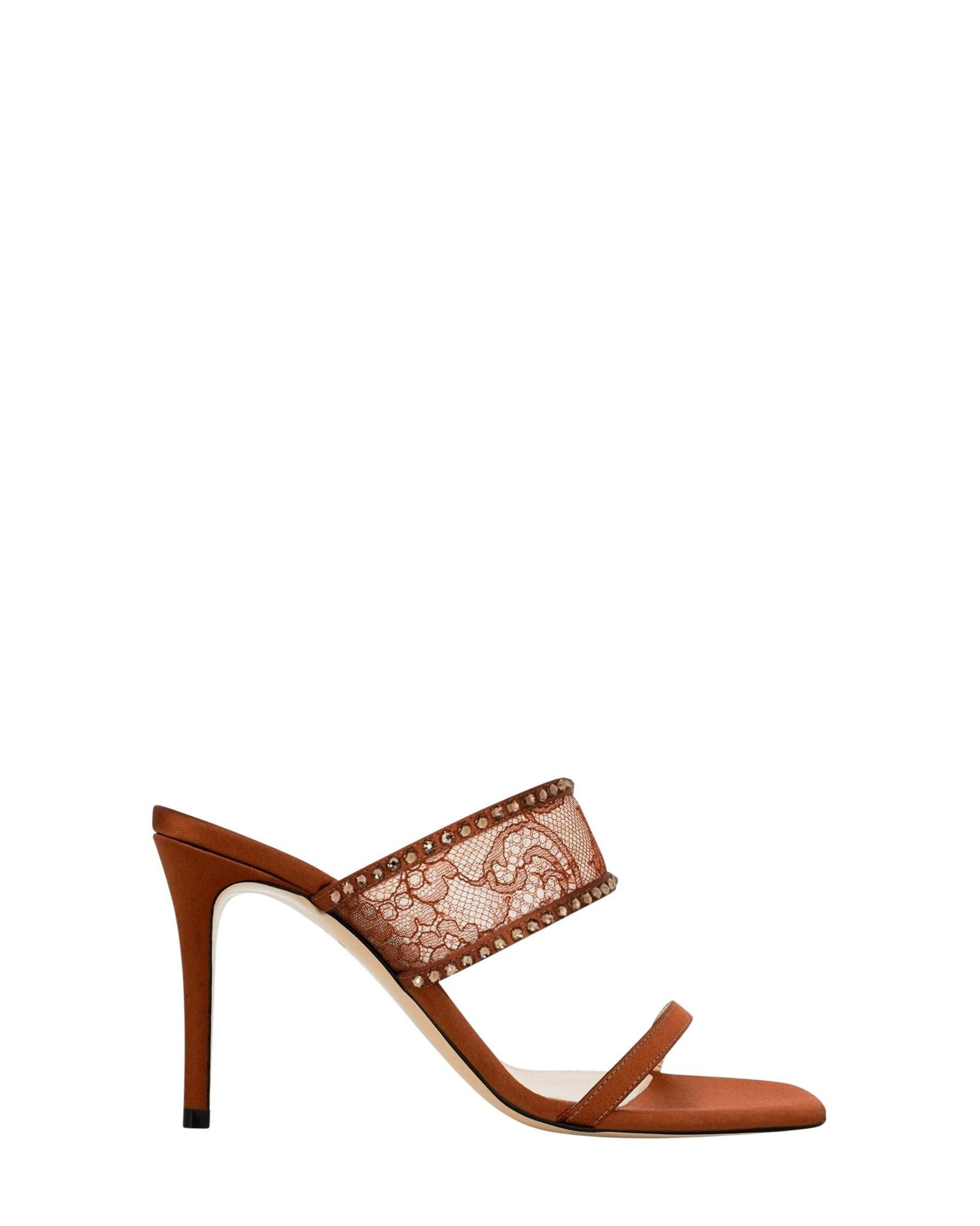 Mules Tabaris 85 avec cristaux en satin - Brown