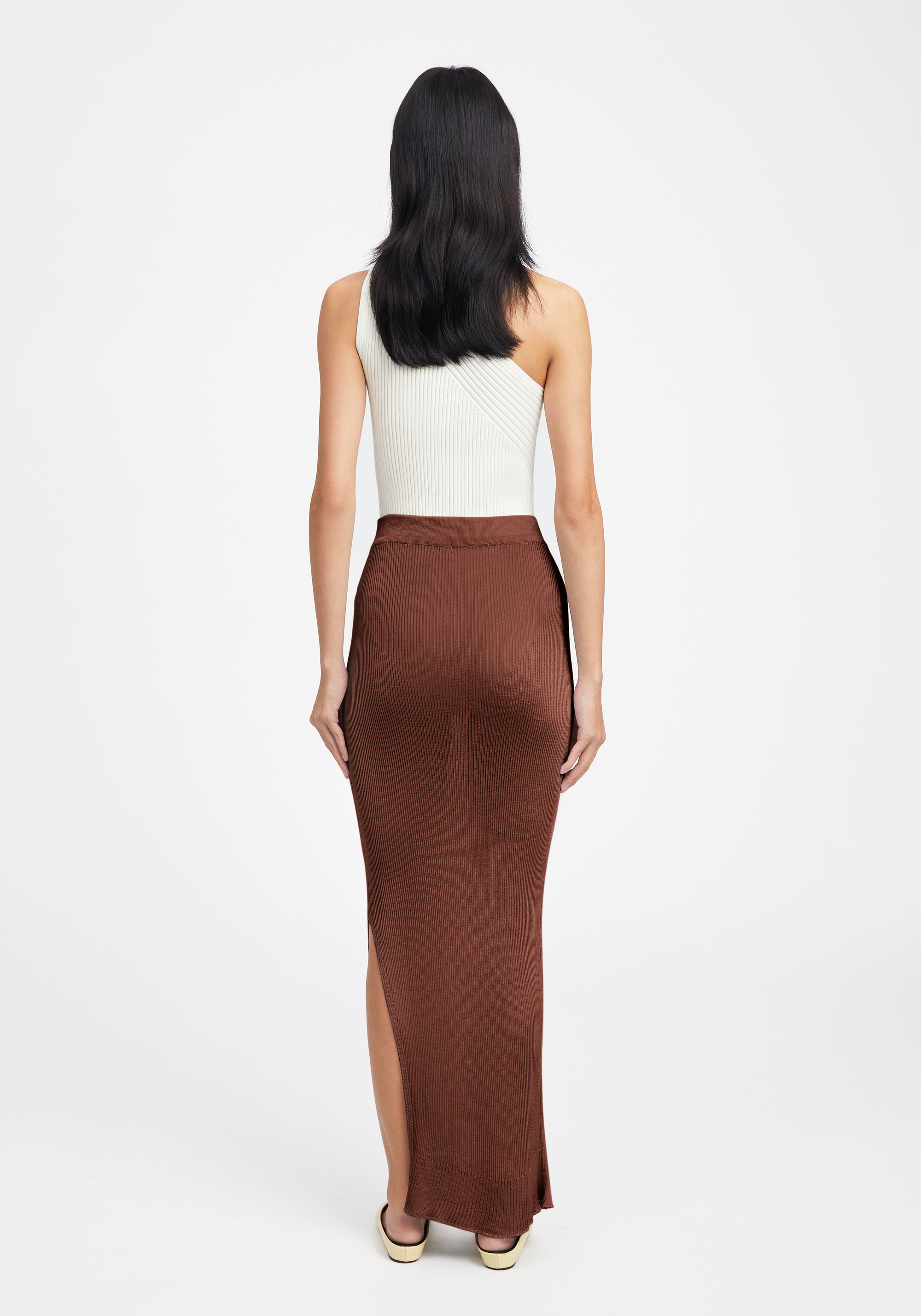 Tailor ribbed maxi skirt - Chocolate