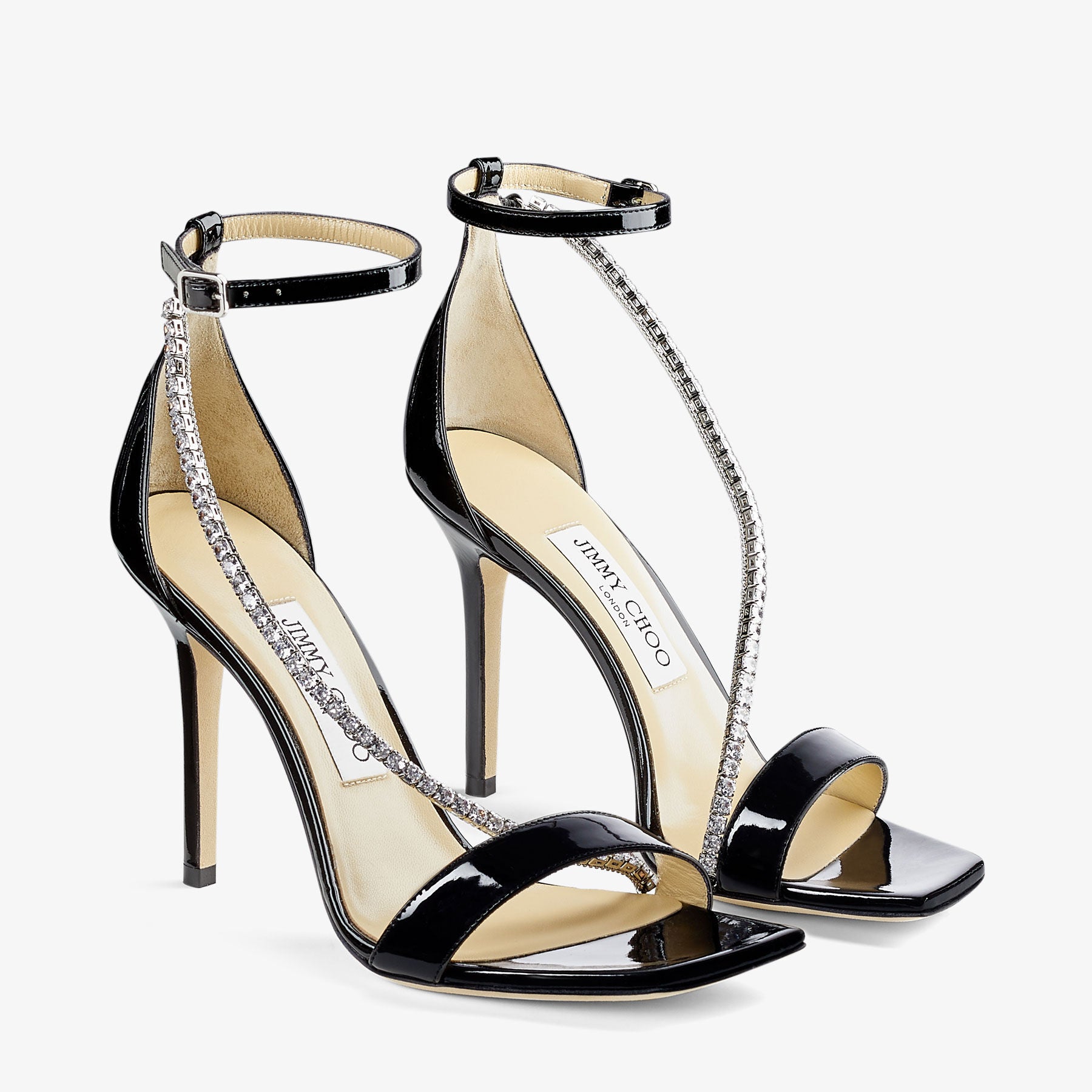 Sandales Talika avec chaîne de cristaux 100 en cuir - Black